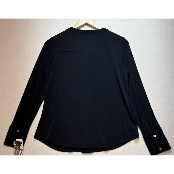 Dana Buchman Women's Button Down Shirt Long Sleeve Size M Navy Pockets Stretch - Picture 2 of 12